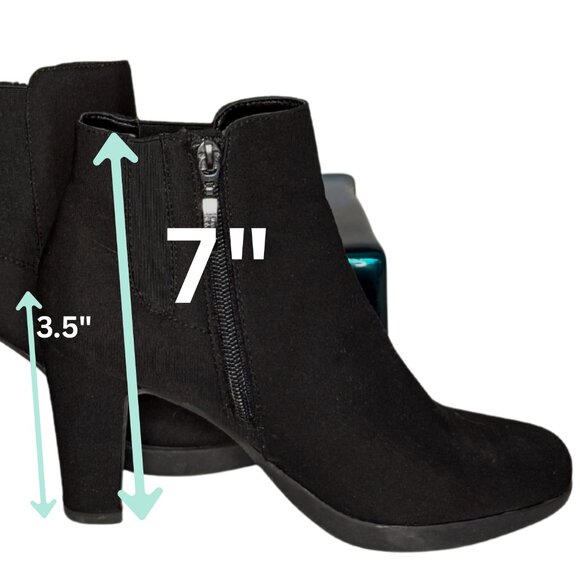 Lauren Blackwell Black Suede-Look Ankle Boots, Block Heel Zip Booties, Size 7 - Picture 4 of 6